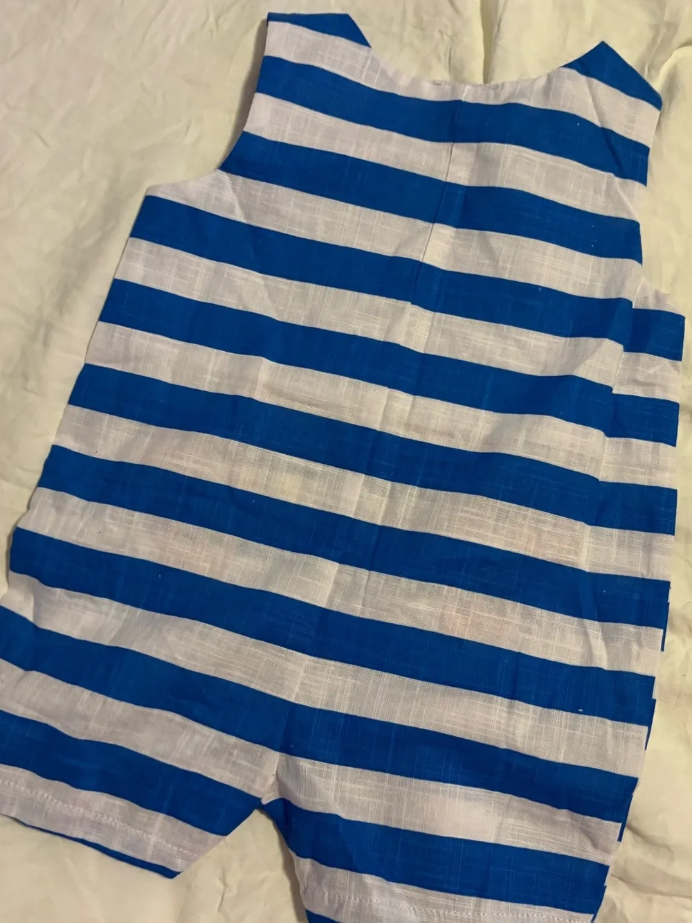 Blue & White Striped Baby Romper with Red Crab Applique